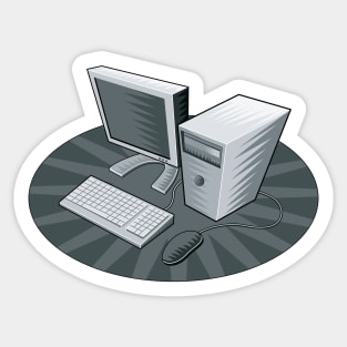 PC Computer Woodcut  Retro Sticker